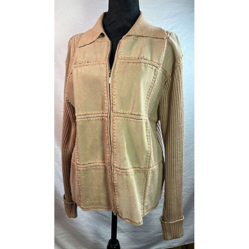 Erika Suede Patchwork Sweater Jacket SZ LG VTG? Boho Hippie Western Cowgirl